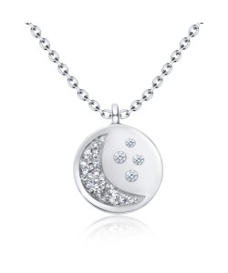 Crescent Moon Designed with CZ Silver Necklace SPE-2960